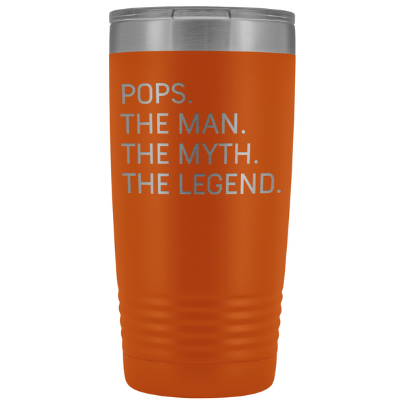 Pops Gifts Pops The Man The Myth The Legend Stainless Steel Vacuum Travel Mug Insulated Tumbler 20oz $31.99 | Orange Tumblers