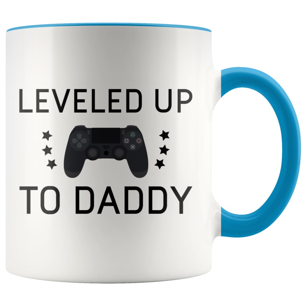Pregnancy Announcement Gift To Husband: Leveled Up To Daddy Mug | First Time Dad Gifts | Dad To Be Gifts $14.99 | Blue Drinkware