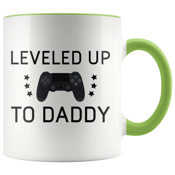 Pregnancy Announcement Gift To Husband: Leveled Up To Daddy Mug | First Time Dad Gifts | Dad To Be Gifts $14.99 | Green Drinkware