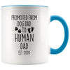Pregnancy Announcement To Husband Promoted From Dog Dad To Human Dad Est. 2020 New Dad Coffee Cup Mug 11oz $14.99 | Blue Drinkware