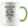 Pregnancy Announcement To Husband Promoted From Dog Dad To Human Dad Est. 2020 New Dad Coffee Cup Mug 11oz $14.99 | Green Drinkware