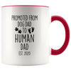 Pregnancy Announcement To Husband Promoted From Dog Dad To Human Dad Est. 2020 New Dad Coffee Cup Mug 11oz $14.99 | Red Drinkware