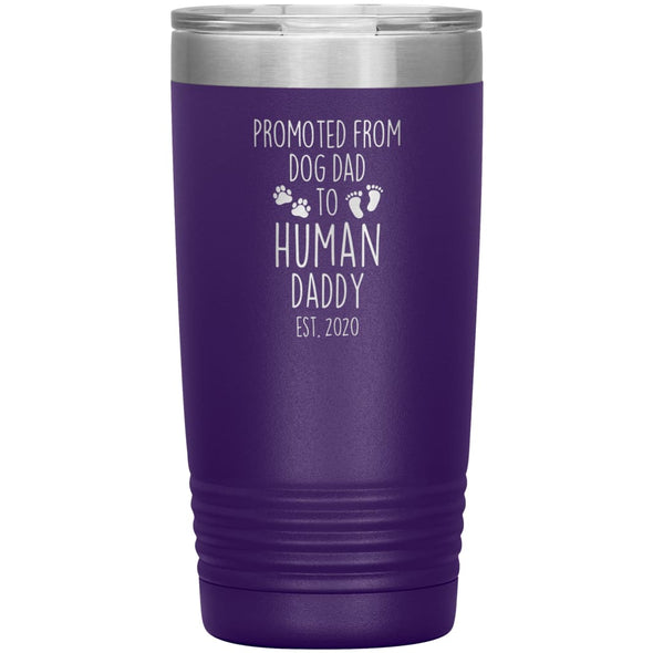 Promoted From Dog Dad To Human Daddy Est. 2020 Insulated Vacuum Tumbler 20oz $29.99 | Purple Tumblers