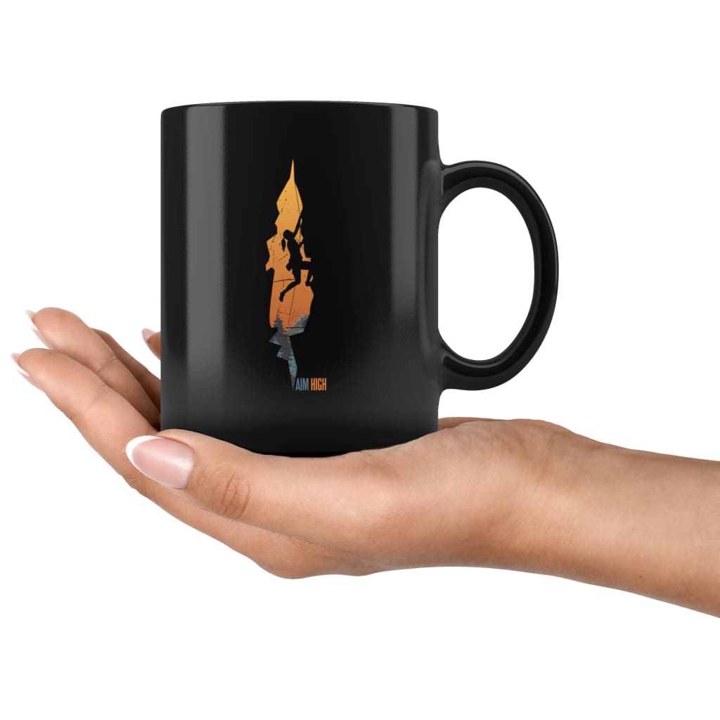 Rock Climber Gift Women - Aim High Motivational Coffee Mug - Custom Made Drinkware