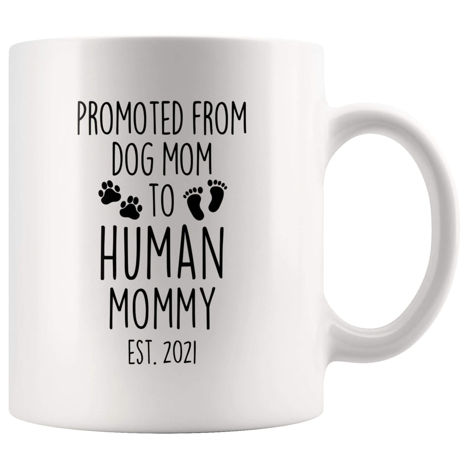 Dog Mom to Human Mommy Mug — Est. 2025