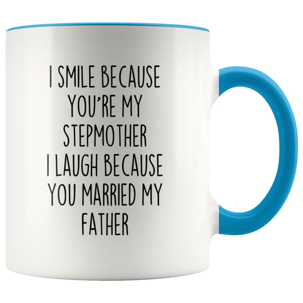 Step Mom Gifts | I Smile Because You’re My Stepmother I Laugh Because You Married My Father | Funny Coffee Mugs for Stepmom $14.99 | Blue 