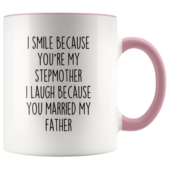 Step Mom Gifts | I Smile Because You’re My Stepmother I Laugh Because You Married My Father | Funny Coffee Mugs for Stepmom $14.99 | Pink 