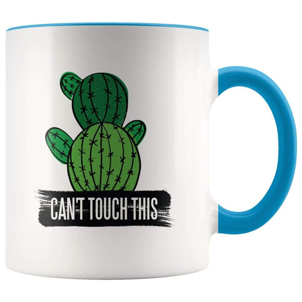 Succulents Thank You Gift - Cant Touch This Cactus Coffee Mug - Blue - Custom Made Drinkware