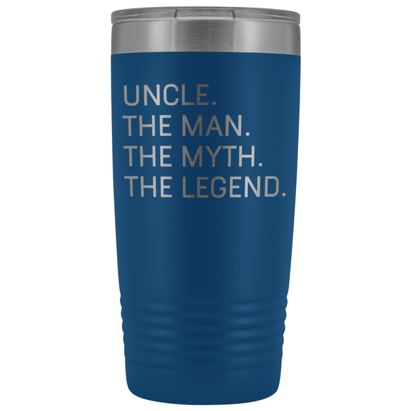 Uncle Gifts Uncle The Man The Myth The Legend Stainless Steel Vacuum Travel Mug Insulated Tumbler 20oz $31.99 | Blue Tumblers