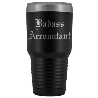 Unique Accountant Gift: Personalized Old English Badass Accountant Birthday Promotional Insulated Tumbler 30 oz $38.95 | Black Tumblers