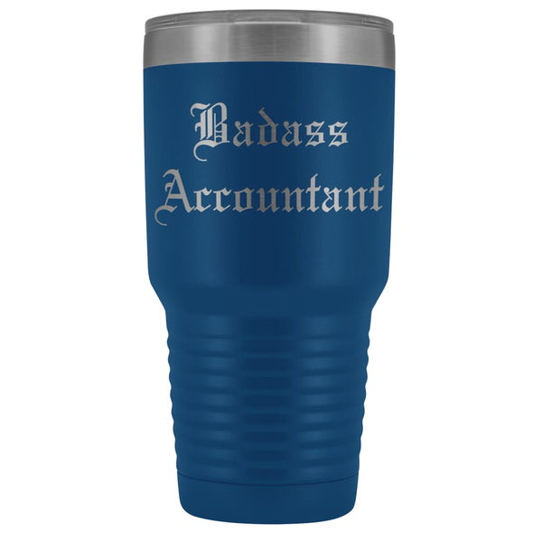 Unique Accountant Gift: Personalized Old English Badass Accountant Birthday Promotional Insulated Tumbler 30 oz $38.95 | Blue Tumblers