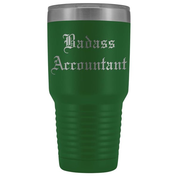 Unique Accountant Gift: Personalized Old English Badass Accountant Birthday Promotional Insulated Tumbler 30 oz $38.95 | Green Tumblers