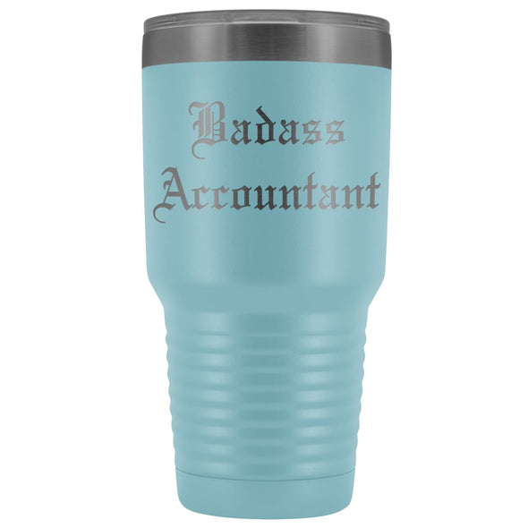 Unique Accountant Gift: Personalized Old English Badass Accountant Birthday Promotional Insulated Tumbler 30 oz $38.95 | Light Blue Tumblers