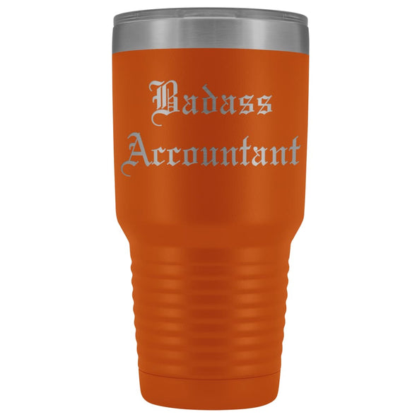 Unique Accountant Gift: Personalized Old English Badass Accountant Birthday Promotional Insulated Tumbler 30 oz $38.95 | Orange Tumblers