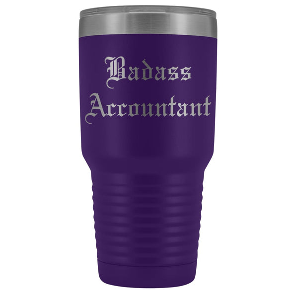 Unique Accountant Gift: Personalized Old English Badass Accountant Birthday Promotional Insulated Tumbler 30 oz $38.95 | Purple Tumblers