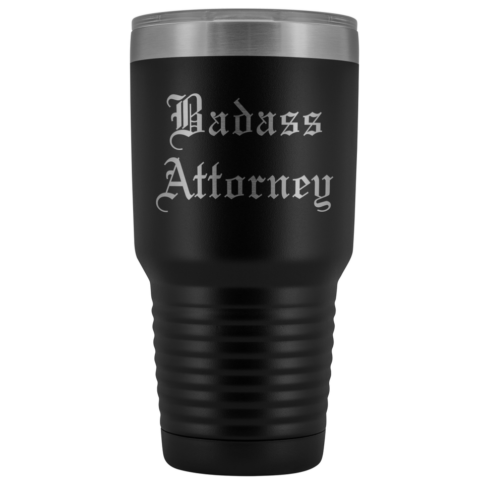 Unique Attorney Gift: Personalized ''Badass Attorney'' Law School Student Old English Insulated Tumbler 30 oz