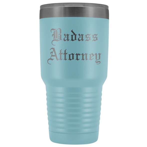 Unique Attorney Gift: Personalized Badass Attorney Law School Student Old English Insulated Tumbler 30 oz $38.95 | Light Blue Tumblers