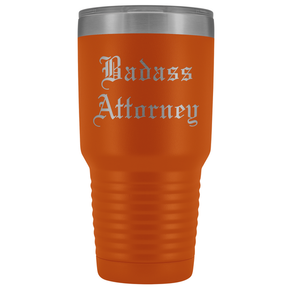 Unique Attorney Gift: Personalized Badass Attorney Law School Student Old English Insulated Tumbler 30 oz $38.95 | Orange Tumblers