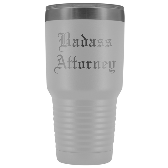 Unique Attorney Gift: Personalized Badass Attorney Law School Student Old English Insulated Tumbler 30 oz $38.95 | White Tumblers