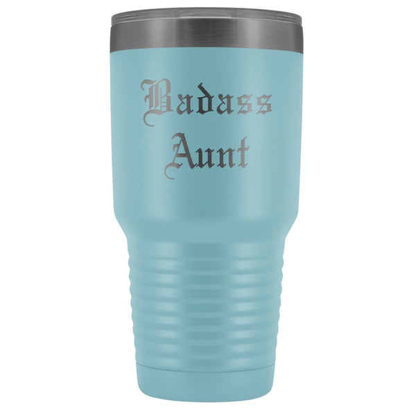 Unique Aunt Gift: Old English Badass Aunt Insulated Tumbler 30 oz $38.95 | Light Blue Tumblers