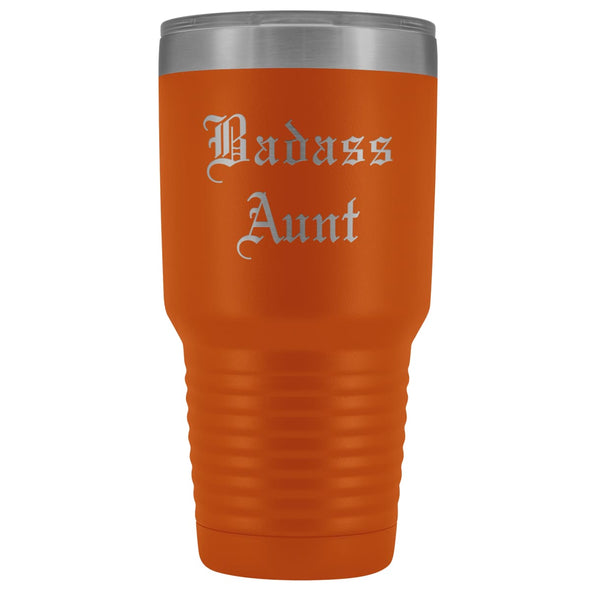 Unique Aunt Gift: Old English Badass Aunt Insulated Tumbler 30 oz $38.95 | Orange Tumblers