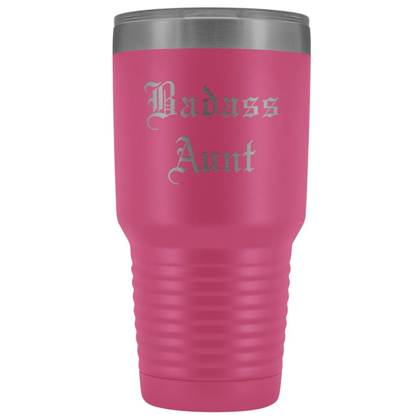 Unique Aunt Gift: Old English Badass Aunt Insulated Tumbler 30 oz $38.95 | Pink Tumblers