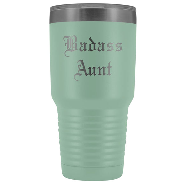 Unique Aunt Gift: Old English Badass Aunt Insulated Tumbler 30 oz $38.95 | Teal Tumblers