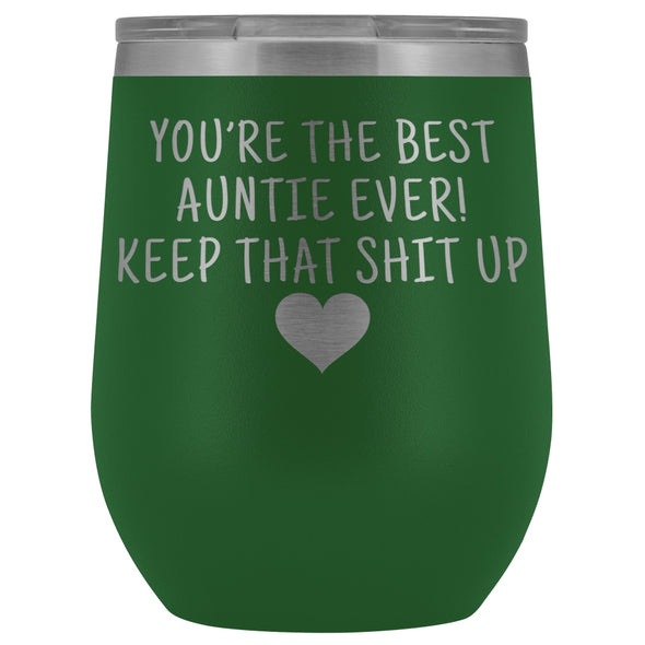 Unique Aunt Gifts: Best Auntie Ever! Insulated Wine Tumbler 12oz $29.99 | Green Wine Tumbler