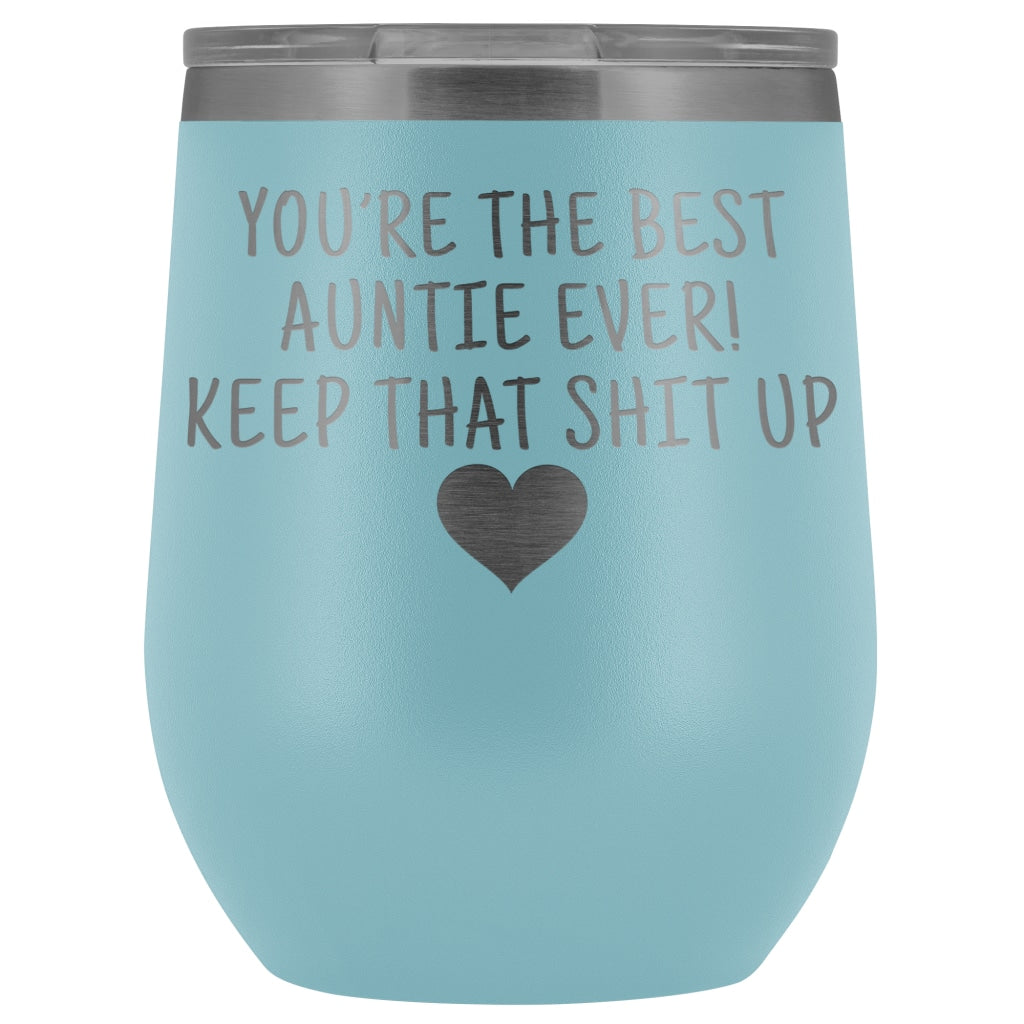 Unique Aunt Gifts: Best Auntie Ever! Insulated Wine Tumbler 12oz $29.99 | Light Blue Wine Tumbler