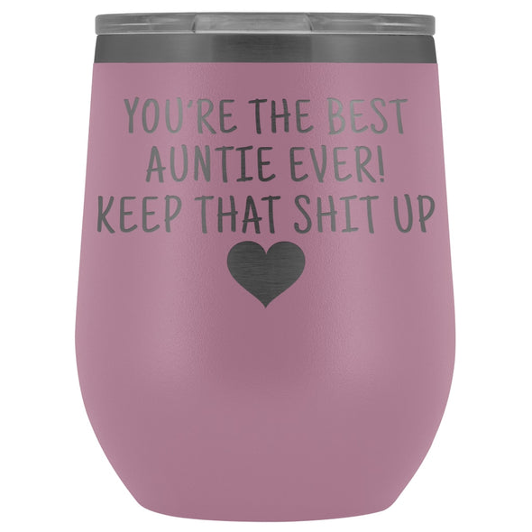 Unique Aunt Gifts: Best Auntie Ever! Insulated Wine Tumbler 12oz $29.99 | Light Purple Wine Tumbler