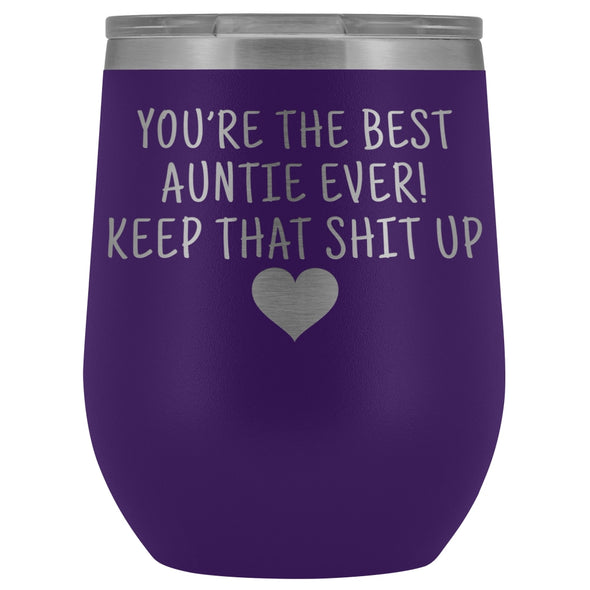 Unique Aunt Gifts: Best Auntie Ever! Insulated Wine Tumbler 12oz $29.99 | Purple Wine Tumbler