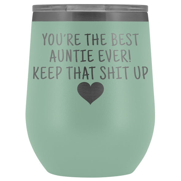 Unique Aunt Gifts: Best Auntie Ever! Insulated Wine Tumbler 12oz $29.99 | Teal Wine Tumbler