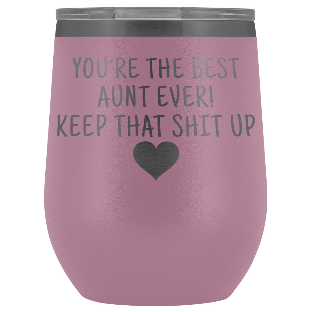Unique Aunt Gifts: Best Aunt Ever! Insulated Wine Tumbler 12oz $29.99 | Light Purple Wine Tumbler