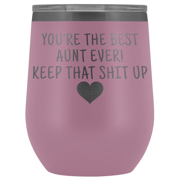 Unique Aunt Gifts: Best Aunt Ever! Insulated Wine Tumbler 12oz $29.99 | Light Purple Wine Tumbler