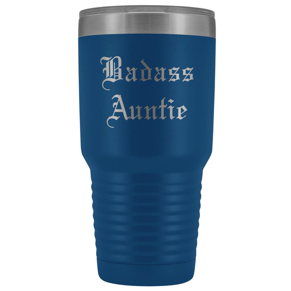 Unique Auntie Gift: Old English Badass Auntie Insulated Tumbler 30 oz $38.95 | Blue Tumblers
