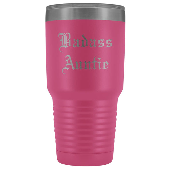 Unique Auntie Gift: Old English Badass Auntie Insulated Tumbler 30 oz $38.95 | Pink Tumblers