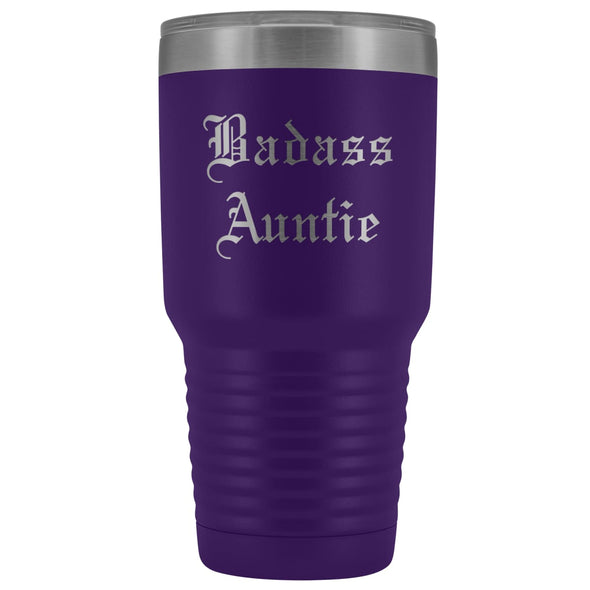 Unique Auntie Gift: Old English Badass Auntie Insulated Tumbler 30 oz $38.95 | Purple Tumblers