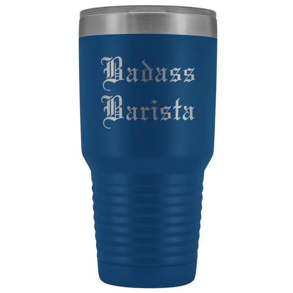 Unique Barista Gift: Personalized Badass Barista Old English Birthday Insulated Tumbler 30 oz $38.95 | Blue Tumblers