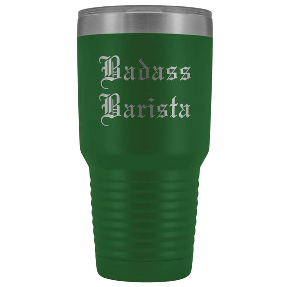 Unique Barista Gift: Personalized Badass Barista Old English Birthday Insulated Tumbler 30 oz $38.95 | Green Tumblers