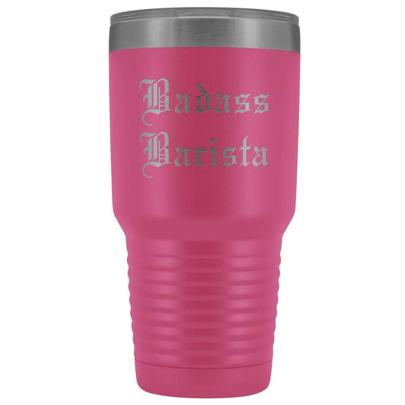 Unique Barista Gift: Personalized Badass Barista Old English Birthday Insulated Tumbler 30 oz $38.95 | Pink Tumblers
