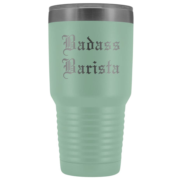 Unique Barista Gift: Personalized Badass Barista Old English Birthday Insulated Tumbler 30 oz $38.95 | Teal Tumblers