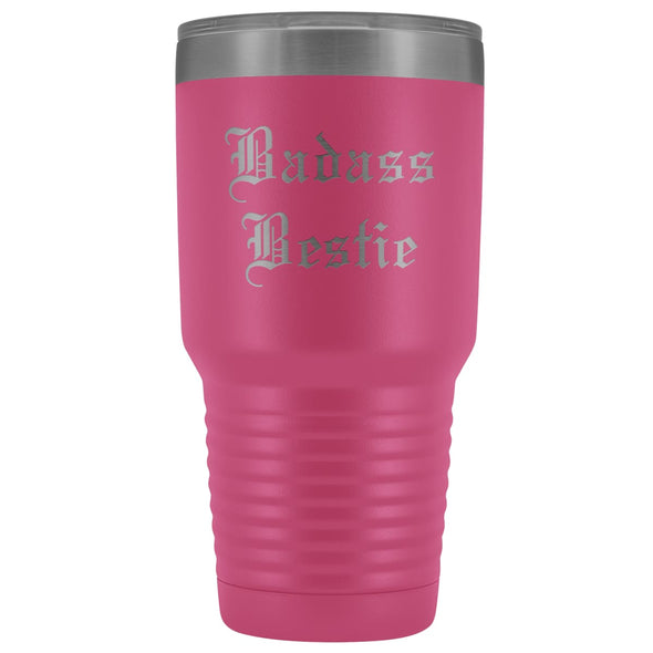 Unique Best Friend Gift: Old English Badass Bestie Insulated Tumbler 30 oz $38.95 | Pink Tumblers