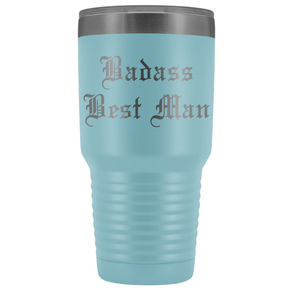 Unique Best Man Gift: Personalized Badass Best Man Old English Wedding Gift from Groom Insulated Tumbler 30 oz $38.95 | Light Blue Tumblers