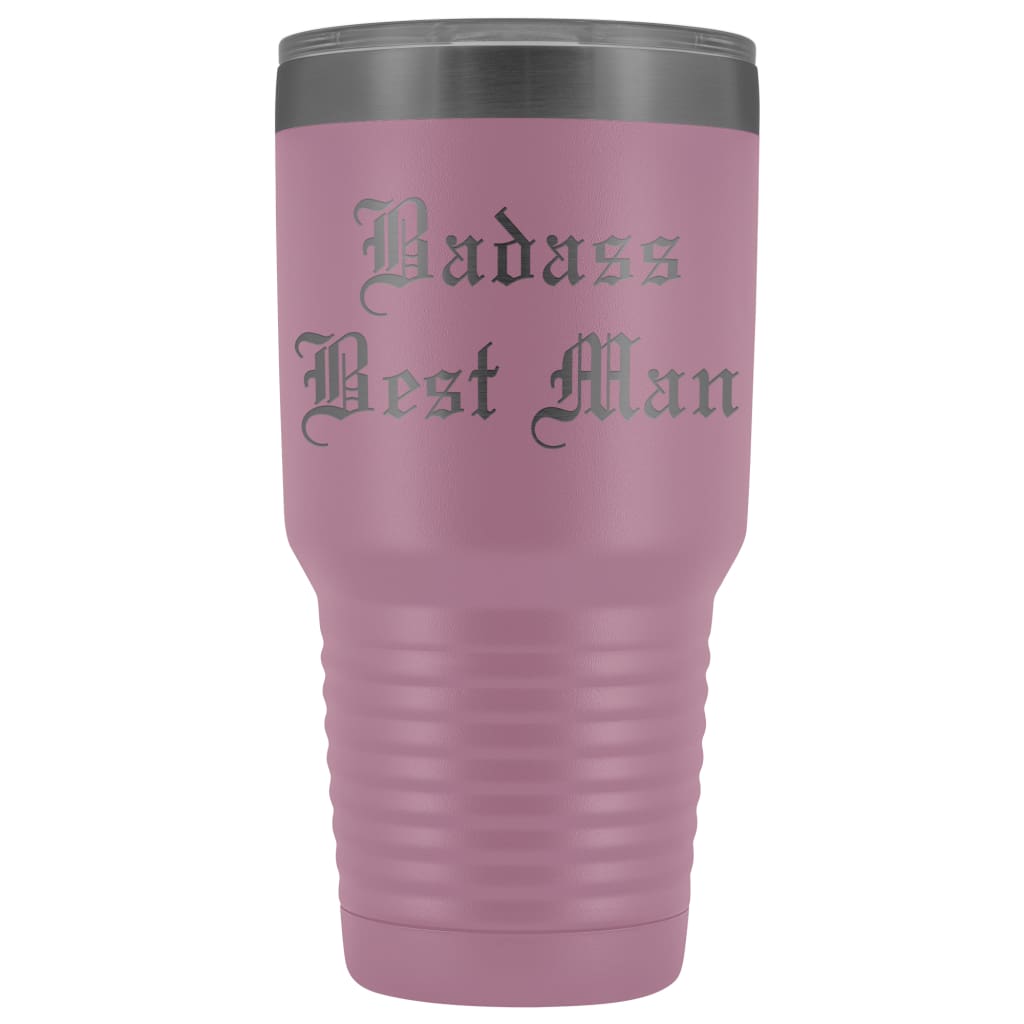 Unique Best Man Gift: Personalized Badass Best Man Old English Wedding Gift from Groom Insulated Tumbler 30 oz $38.95 | Light Purple
