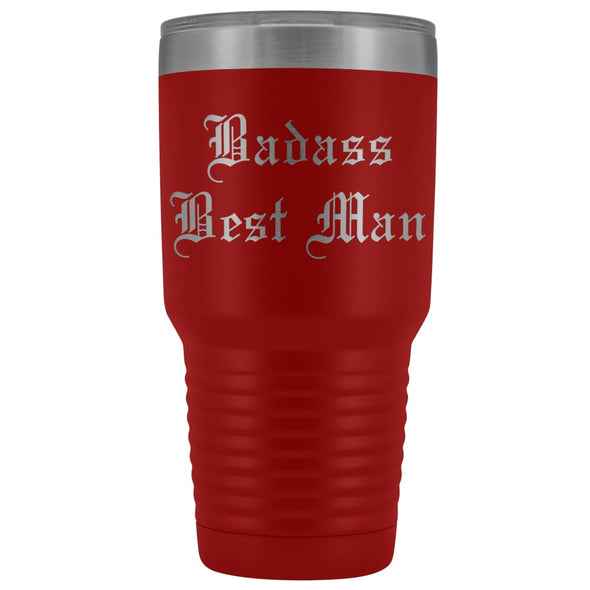 Unique Best Man Gift: Personalized Badass Best Man Old English Wedding Gift from Groom Insulated Tumbler 30 oz $38.95 | Red Tumblers