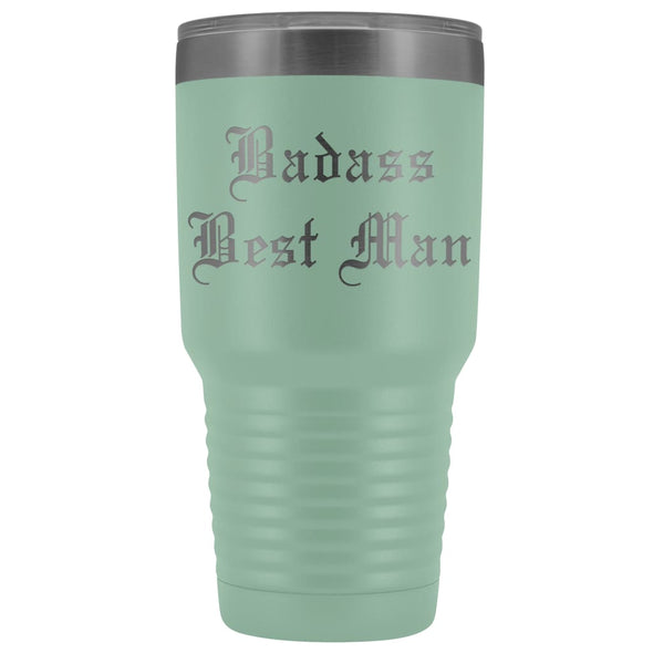 Unique Best Man Gift: Personalized Badass Best Man Old English Wedding Gift from Groom Insulated Tumbler 30 oz $38.95 | Teal Tumblers