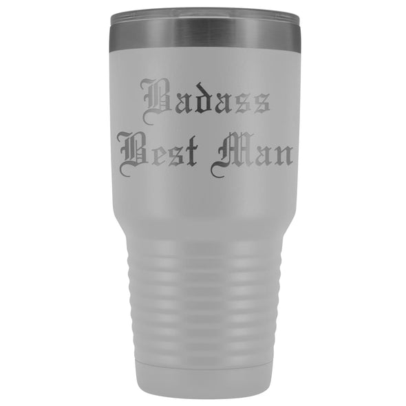 Unique Best Man Gift: Personalized Badass Best Man Old English Wedding Gift from Groom Insulated Tumbler 30 oz $38.95 | White Tumblers