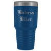 Unique Biker Gift: Personalized Badass Biker Old English Fathers Day Motorcycle Insulated Tumbler 30 oz $38.95 | Blue Tumblers