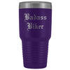 Unique Biker Gift: Personalized Badass Biker Old English Fathers Day Motorcycle Insulated Tumbler 30 oz $38.95 | Purple Tumblers