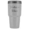 Unique Biker Gift: Personalized Badass Biker Old English Fathers Day Motorcycle Insulated Tumbler 30 oz $38.95 | White Tumblers